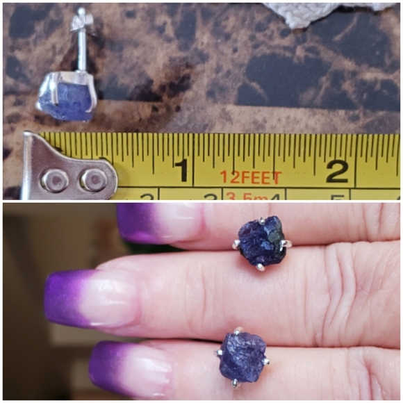 Genuine, Huge Natural Rough Tanzanite Earrings - Picture 5 of 5